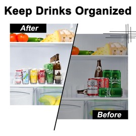 LumoShine Drink Organizer for Fridge, Self-Pushing Soda Can Dispenser for Refrigerator, Width Adjustable Pusher Glide for 12oz to 20oz holds (White, 14.96" D x 18.89" W— 6 Rows)