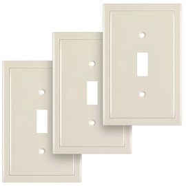 Henne Bery Modern Edge Decorative Wall Plate Switch Plate Outlet Cover, Durable Solid Zinc Alloy (Single Toggle 3PK, Light Almond)