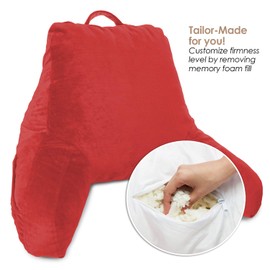 Clara Clark Reading Pillow, Standard Back Pillow for Sitting Up in Bed, Memory Foam Back Support Pillow, Reading Pillows for Sitting in Bed, Red Sit Up Pillow for Bed Chair Arm Pillow with Pockets