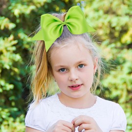 KICOSY 2Pack Jumbo Bows Hair Ties - Hot Pink & Neon Green, 80s/90s Glow Party & Cheerleading Bows for Girls, Retro Hair Accessories