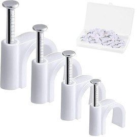 400pcs Cable Nail Clips, 4 Size (4/6/8/10mm) Durable Round Nails Cable Clips, Wire Tidy Clips Pins Cable Tacks for Ethernet, Electrical Cables, Wires, White
