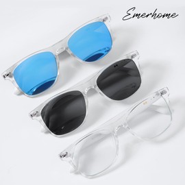 Emerhome Smart Sunglasses for Men & Women - Bluetooth Sunglasses with Speakers, Touch Control, Outdoor UV Protection and Voice Control, Hands-Free Calls (Mirror Blue Lens)