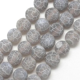 Gemstone Beads 6/8/10 mm Frosted Agate Stone Round Natural Stone Frosted Agate Pearl Semi-Precious Stone Gemstone Bead with Hole for Threading (Grey, 6 mm - 18 Pieces)