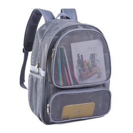 COVAX Mesh Backpack for Adults, Mesh School Bookbag Girls Boys, Semi-transparent net Back Pack for Gym, Work, Sports, Travel (Grey)