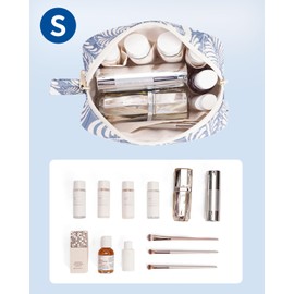 Narwey Small Makeup Bag for Purse Travel Makeup Pouch Mini Cosmetic Bag Zipper Pouch for Women (Blue Leaf, Small)