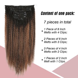 Sixstarhair Kinky Straight Human Hair Clip ins 120g Seamless Clip in Hair Extensions Real Human Hair for Black Women 20 Inch Rooted Black #1B Fading to Natural Black with Medium Auburn #30 7 Pieces