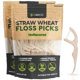 Dental Floss Picks - Straw Wheat Flossers | Thin & Shred-Resistant Thread for Tight Gaps | Flossers for Adults | Gentle on Gums & Teeth | Vegan (100 Pack, Unflavored)