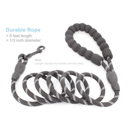 BAAPET 2/4/5/6 FT Strong Dog Leash with Comfortable Padded Handle and Highly Reflective Threads for Small Medium and Large Dogs (5FT-1/3'', Black)