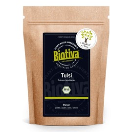 Biotiva Tulsi Powder Organic 250g - Indian Basil - Ocimum Tenuiflorum - Royal Basil - Vegan - Bottled and Controlled in Germany (DE-ÖKO-005)