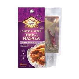 Patak's Tikka Masala Curry Sauce 3-Step Kit, Pre-measured ingredients included, Fragrant whole spices, Tikka Masala curry spice paste, and a base sauce, Vegetarian Friendly, 11 oz (Pack of 6)