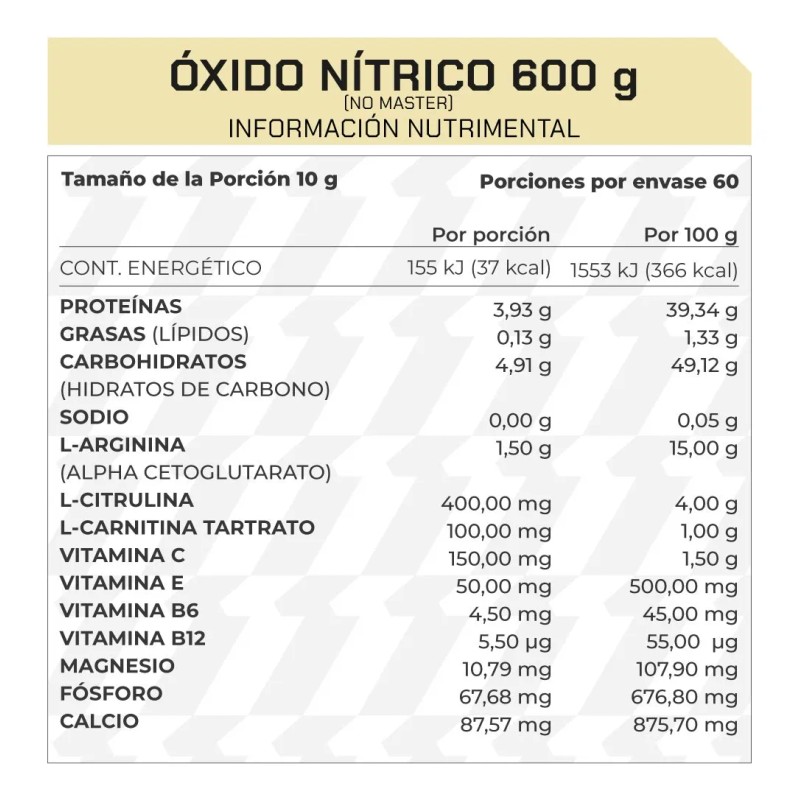 Oxido Nítrico ( No Master ) (600 Gr) Prowinner Sabor