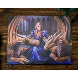 Ebros Anne Stokes Fierce Loyalty Mother Dragons Wood Framed Canvas Wall Decor