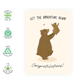 New Baby Congratulations Card – Cute Bear Design - Baby Shower Card for New Parents, Mum & Dad, Friends, Son, Daughter, Colleagues, Neighbour, Welcome Little One - Comes with Stickers