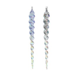 Iridescent Lavender Blue, Clear and Silver Icicle Ornaments, 2 Assorted