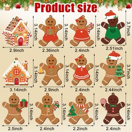 36 PCS Gingerbread Man Christmas Tree Ornaments Wooden Gingerbreads Christmas Hanging Ornament Gingerbread House Xmas Tree Hanging Decor with Flax Rope for Xmas Holiday Home Indoor Decoration