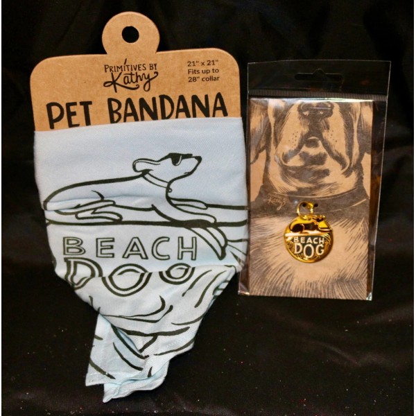 Primitives By Kathy Beach Dog Collar Charm and Bandana Set