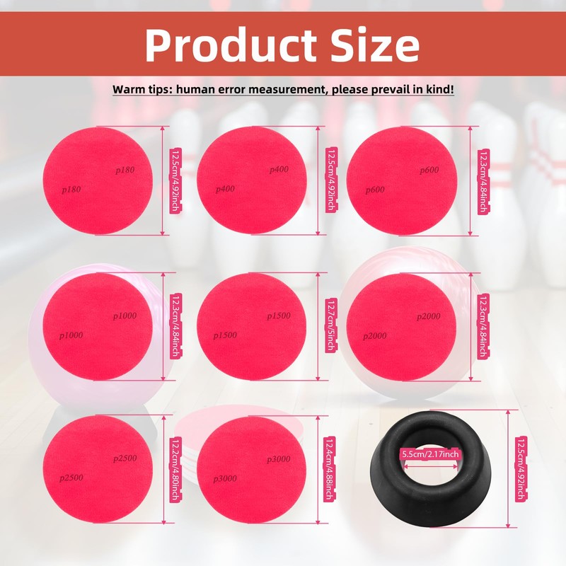 17Pcs Bowling Ball Sanding Pads Cup Set, Grit 180, 400,