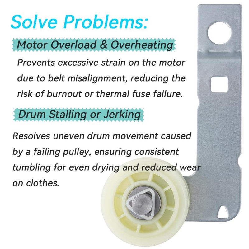 Dyer Idler Pulley for May-tag Bravos MEDB835DW4, Whirl-pool Cabrio WED8000DW4,