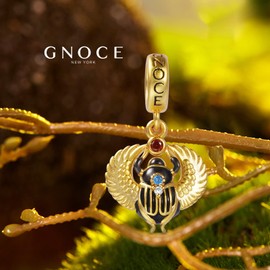 GNOCE Amulet Scarab Pendant Charm 925 Sterling Silver 18K Gold Plated Dangle Charm Inlaid with Shiny Zircon Stones Fit Bracelet/Necklace for Women Girls Wife Daughter