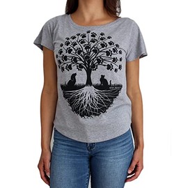 Paw Addict Relaxed Dolman Tshirt for Women - Cat and Dog Paw Love Collections (Paw Tree, L)