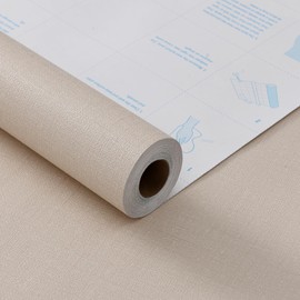 HyunHome Grasscloth Peel and Stick Wallpaper 20.8"x394" Beige Thick Fabric Textured Linen Classic Faux Grassweave Neutral Removable Wallpaper Vinyl Film Roll for Home Use(Beige, 20.8"x394")