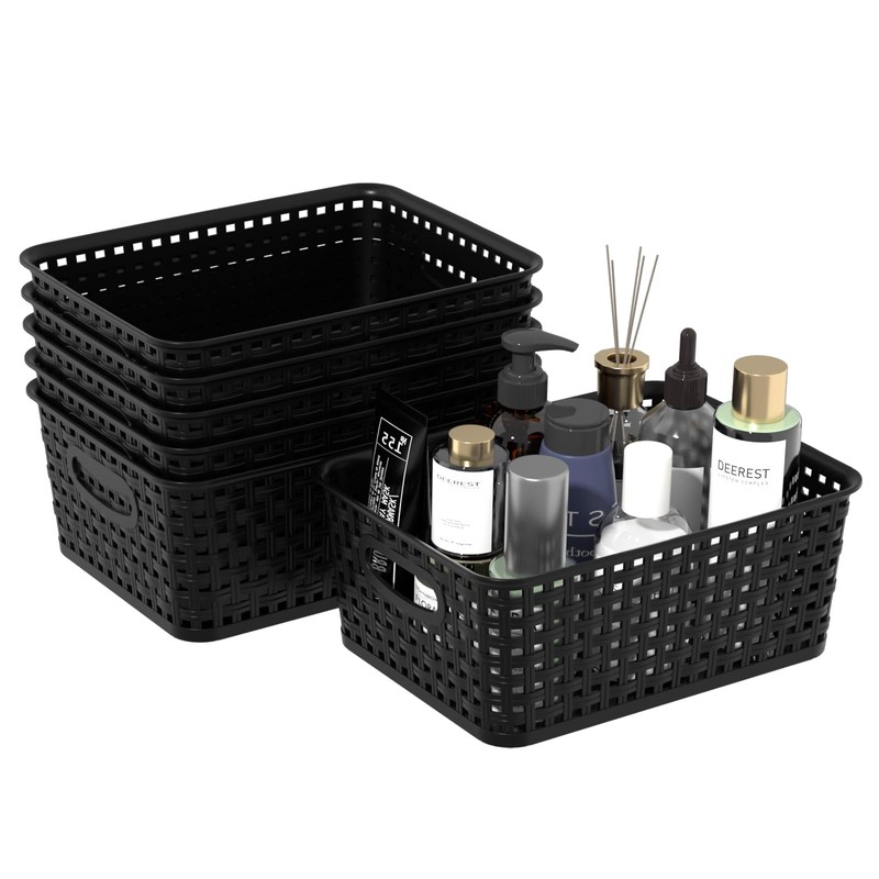 Ewingger Set of 6 Black Plastic Storage Baskets, Small Organzing