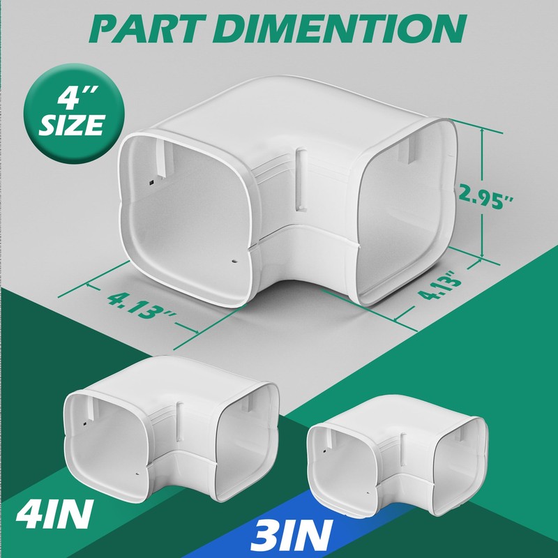TAKTOPEAK Mini-split Line Set Cover Parts: 4" Flat Elbow Line