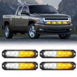 Nilight 4PCS 6LED Amber White Emergency Strobe lights 12V 24V Surface Mount Flashing Warning Hazard Lights Ultra Slim Sync Feature Grille for Cars Trucks Van Off Road Vehicles SUV