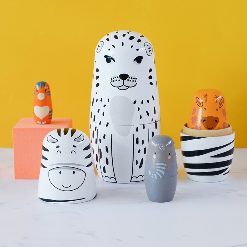 5Pcs Russian Nesting Dolls Hand Made Exquisite Wooden Animal Nesting