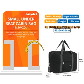 for Easyjet Airlines Cabin Bag 45x36x20 Underseat Foldable Travel Duffel Bag Holdall Tote Carry on Luggage Overnight for Women and Men 25L (Thick Series Black (with Shoulder Strap))