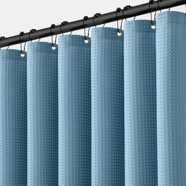 MIULEE Extra Long Waffle Weave Shower Bath Curtain 84 Inch Long with 12 Metal Hooks Modern Washable 260GSM Heavy Fabric Waterproof Thick Cloth Shower Curtains Set for Bathroom,Moonlight Blue