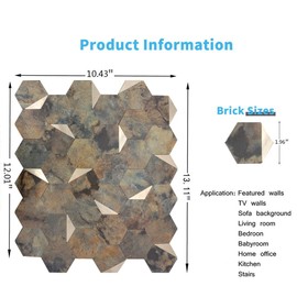 YMMXGE 5-Sheet Peel and Stick Backsplash PVC Wall Tile for Kitchen, Bathroom ，Self Adhesive Hexagon Aluminum Sticker 12"x10.4"x0.15" (5, Yellow Marble+Gold)