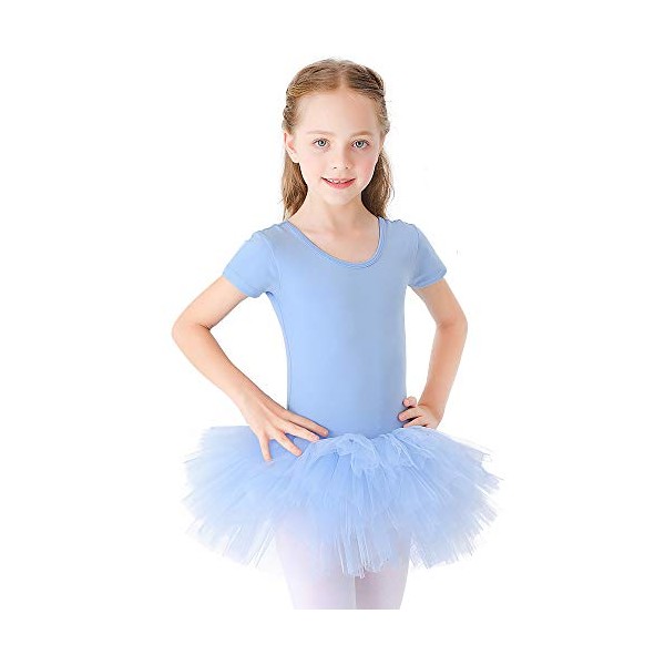 Bezioner Girls Cotton Ballet Dance Dress Cute Tutu Skirted Leotard Short Sleeve Blue Size 2-3T
