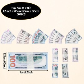 500 Pcs Miniature Scene Dollars 1:12 Mini Dollar Fake Bills 5 10 20 50 100 Dollar Bills Prop Money Realistic Mini Simulation Dollar Toy Banknote for Dollhouse Scene Model Craft Decoration Accessories