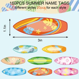 FYSUIMU 160Pcs Back to School Surfboard Name Tags Classroom Student Desk Label Stickers Summer Hawaiian Beach Nameplates Colorful Bulletin Board Decor for School Classroom Office Desk Wall