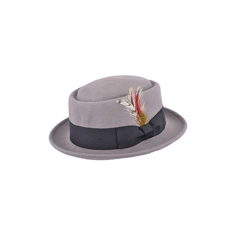 Crushable Wool Felt Round Pork Pie Hat (Medium, Grey)