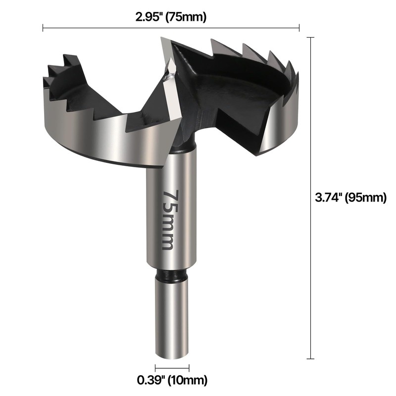 Vearter 75mm Forstner Drill Bit, High Carbon Steel Multi-Tooth Woodworking
