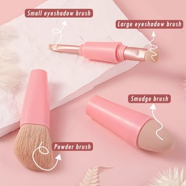 Ubitree 4-in-1 Makeup Brush, Detachable Travel Makeup Brush All in One Makeup Sponge Blending Brush Portable Makeup Brush for Foundation Concealer and Travel (Pink)