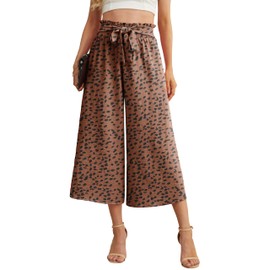 IWOLLENCE Women Flowy Loose Wide Leg Pant Summer Beach Casual Trousers high Waist Adjustable Knot Business Work Casual Pants LD Coffee Medium