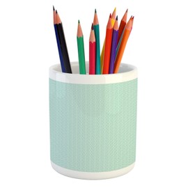 Ambesonne Geometric Pencil Pen Holder, Monochrome Pattern with Abstract Style Nested Symmetric Rhombuses, Printed Ceramic Pencil Pen Holder for Desk Office Accessory, Seafoam and White