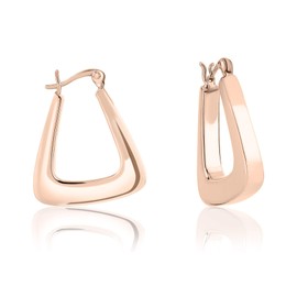 DTPsilver - Women's Triangular Hoop Earrings 925 Sterling Silver Yellow Gold-Plated or Rose Gold-Plated - Thickness 4 mm - Width 22 mm - Length 27 mm, Sterling Silver