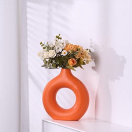 Modern Donut-Shaped Decorative Vases, Handmade Minimalist Boho ins Style, Modern Vase for Home Decor for Wedding Dinner Table Party Living Room Office Bedroom (Orange, Small)