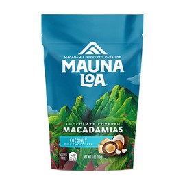 Mauna Loa Premium Hawaiian Chocolate Covered Macadamia Nuts, Milk Chocolate Coconut, Cocoa Dusted, 4 Oz Bag (Pack of 1)