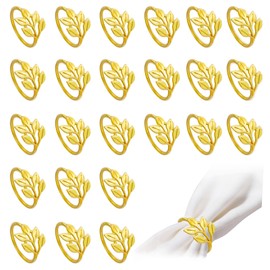 Pack of 24 Napkin Rings, SHAIDOJIO Napkin Rings, Gold, Metal Napkin Rings, Leaf Design Decor, Napkin Buckles, Elegant Napkin Ring for Weddings, Birthdays, Christmas, Banquet