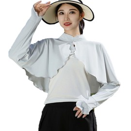 JDYaoYing Women's Cooling Shawl Sun Cape Cloak UV Protection Cooler Shrug Neck Sun Protection Arm Sleeves with Finger Hole (Light Gray)