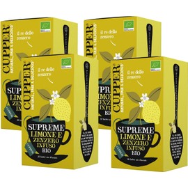 CUPPER Infuso Biologico Limone e Zenzero, Ingredienti da Agricoltura Biologica, Tisana Digestiva e Energizzante, Filtri 100% Biodegradabili, 4 Confezioni da 20 bustine di tè, Totale 80 bustine