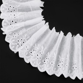 FINGERINSPIRE 15Yard Cotton Lace Ribbon 3-5/8inch Wide White Cotton Eyelet Lace Sewing Trim Wave Shape Cotton Lace Trim for Sewing Floral Embroidered Lace for DIY Wedding Bridal Clothes Decoration
