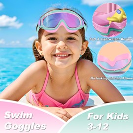 BAOHULU Kids Swim Goggles, 2 Pack Swimming Goggles for Boys & Girls, Anti-Fog Anti-UV Wide View Pool Glasses GY05_C_SkyBlue/M_PinkBluePurple