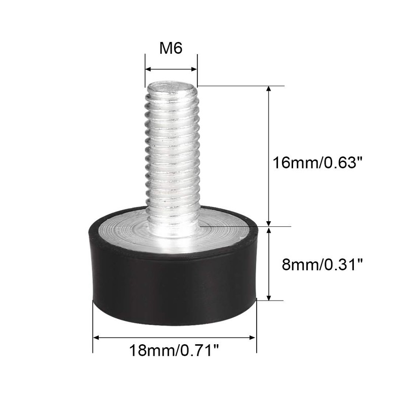 sourcing map M6 Rubber Vibration Shock Absorption Threaded Stud Bolts