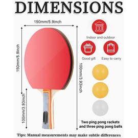 TPZORJX Premium Table Tennis Bat Set, Includes 2 Table Tennis Bats, 3 Table Tennis Balls and a Carry Bag, Perfect for Table Tennis Enthusiasts, Beginners and Family Fun!
